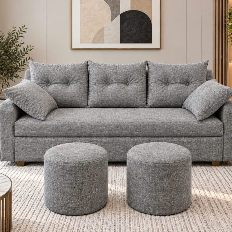 Sofa Băng Mochi 170cm Kèm 2 Đôn Tròn Xinh